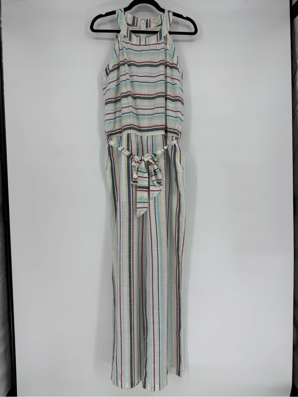 Jennifer & Grace Large Striped Jumpsuit Wide Leg Coastal Boho Resort Vacation